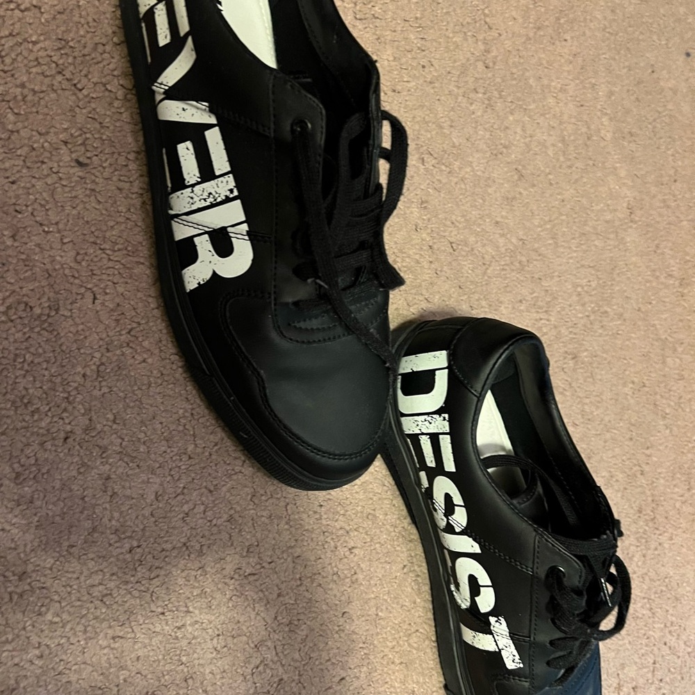 Zara Black Sneakers with Bold White Lettering